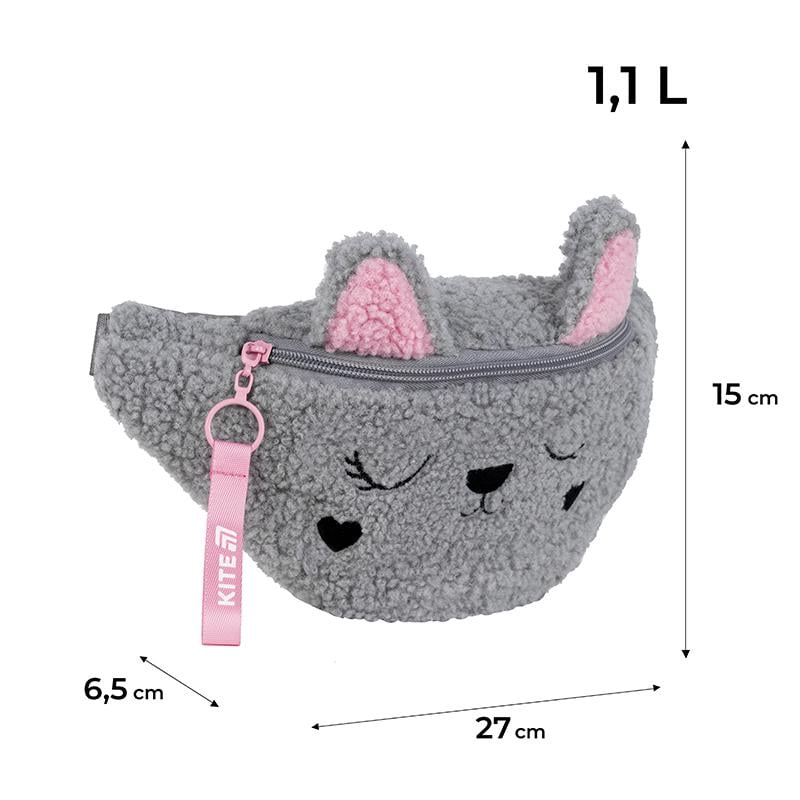 Поясна сумка-бананка дитяча Kite Kids Sweety Cat Сірий (K25-2577-1) - фото 2 Поясна сумка-бананка дитяча Kite Kids Sweety Cat Сірий (K25-2577-1) - фото 2