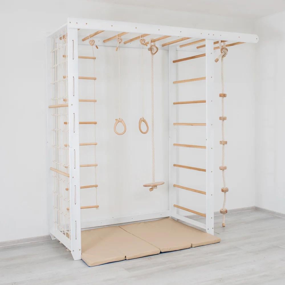 Шведська стінка дитяча Мауглі Woodandhearts 6в1 Білий/Натуральне дерево (AATL008)