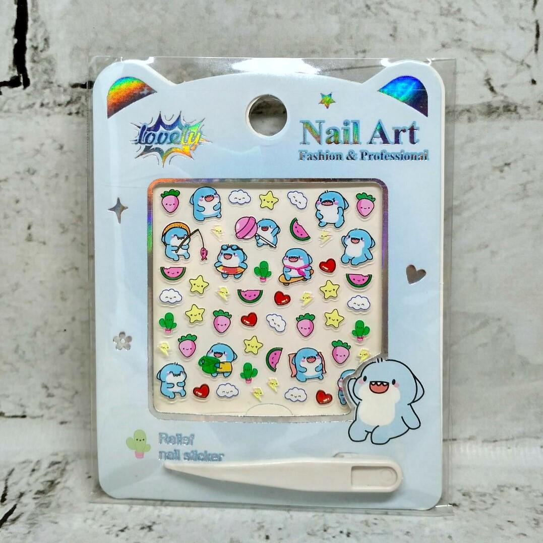 Наклейки для ногтей детские дизайн маникюра Акула рельефные 6х6 см Разноцветный (24-613-18)