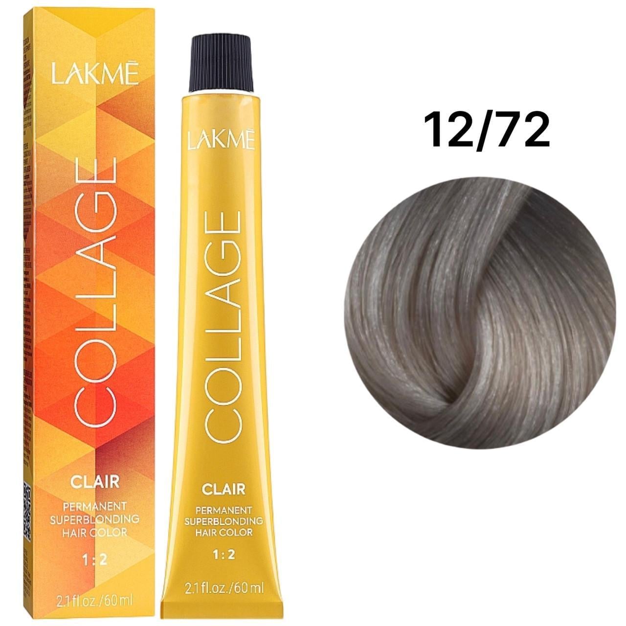 Краска для волос стойкая Lakme Collage Creme Hair Color 12/72 Суперосвещающий светло-белокурый сине-фиолетовый 60 мл