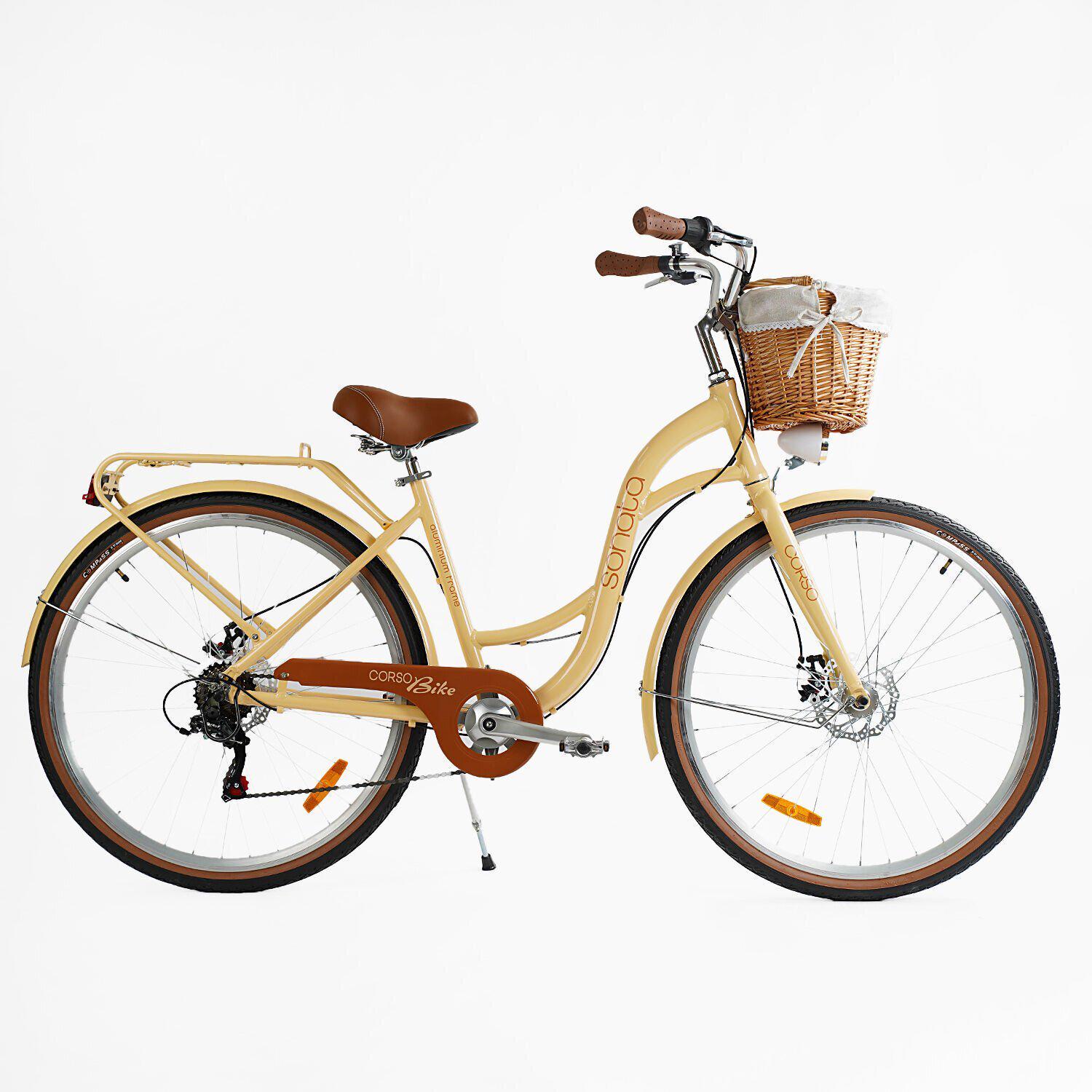 Велосипед міський 28 дюймів Corso Sonata з кошиком та багажником рама 18" Бежевий - фото 1 Велосипед міський 28 дюймів Corso Sonata з кошиком та багажником рама 18" Бежевий - фото 1