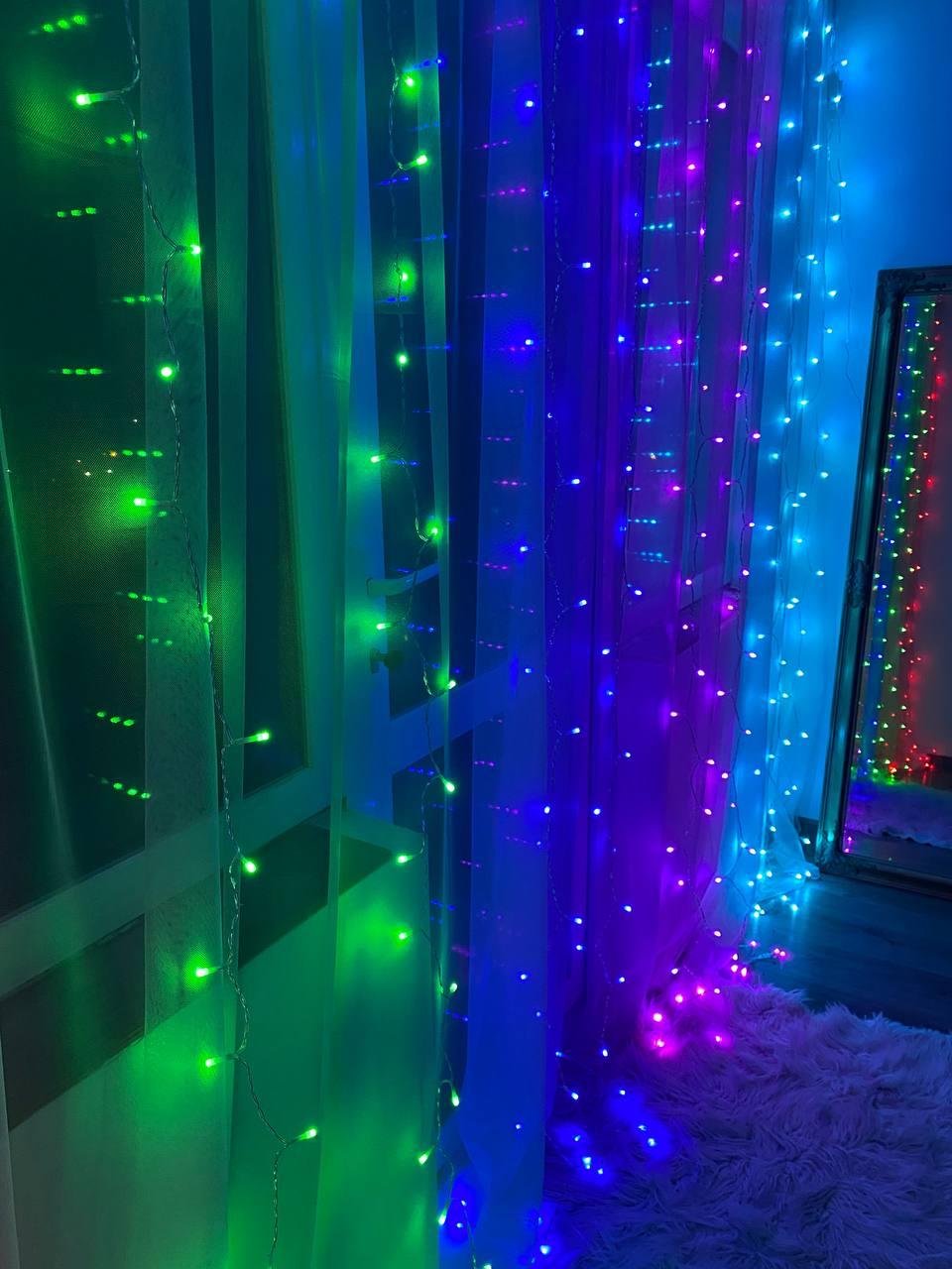 Штора світлодіодна RGB з пультом управління від мережі 8 кольорів 3x3 м (1276) - фото 3