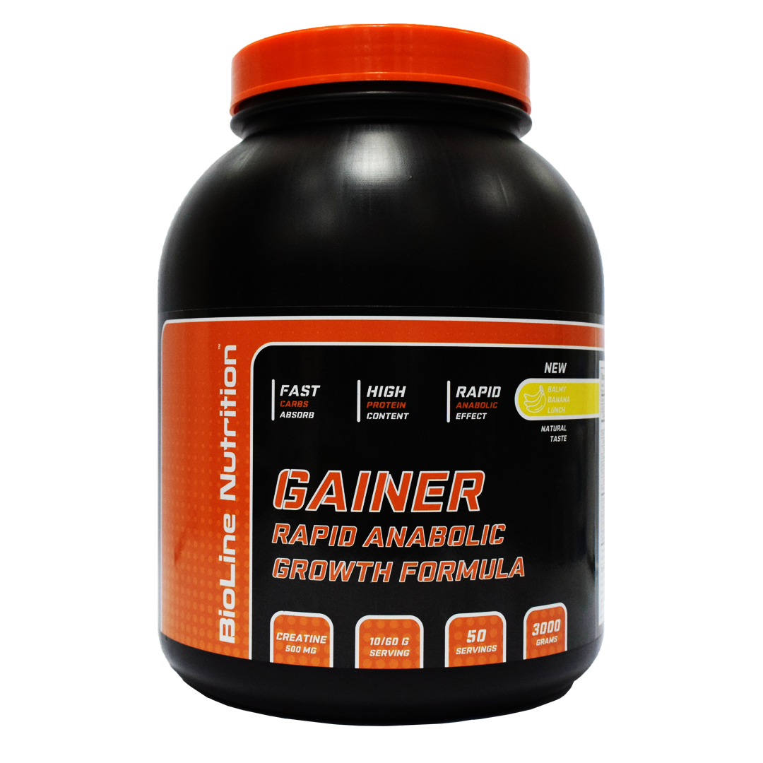 Гейнер високовуглеводний для набору маси і ваги Gainer Rapid Anabolic Growth Formula Bioline Nutrition Банан 3 кг (12601681)