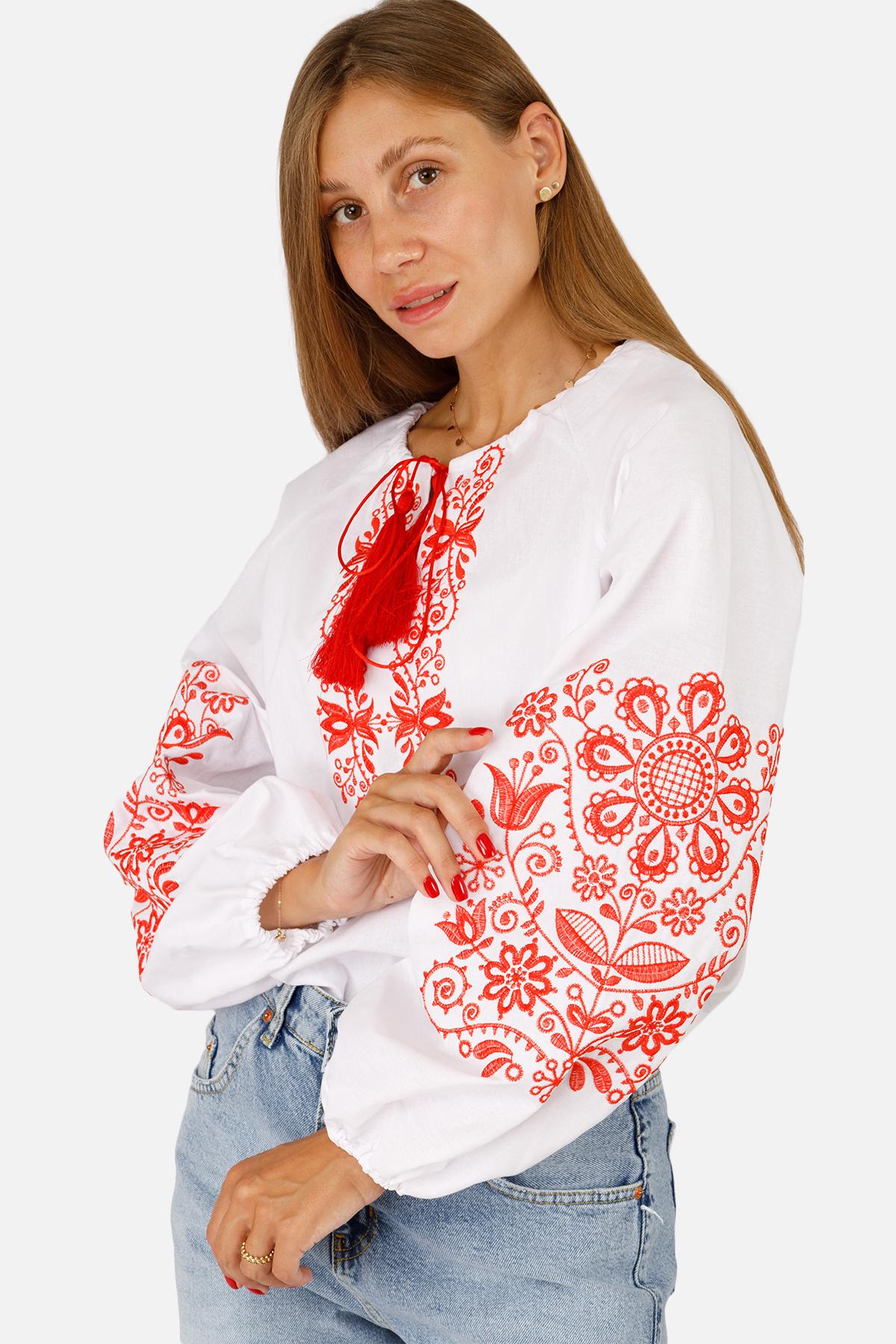 Вышиванка женская ЦБ-00258596 с длинным рукавом р. 50 Белый (SKT001017107)
