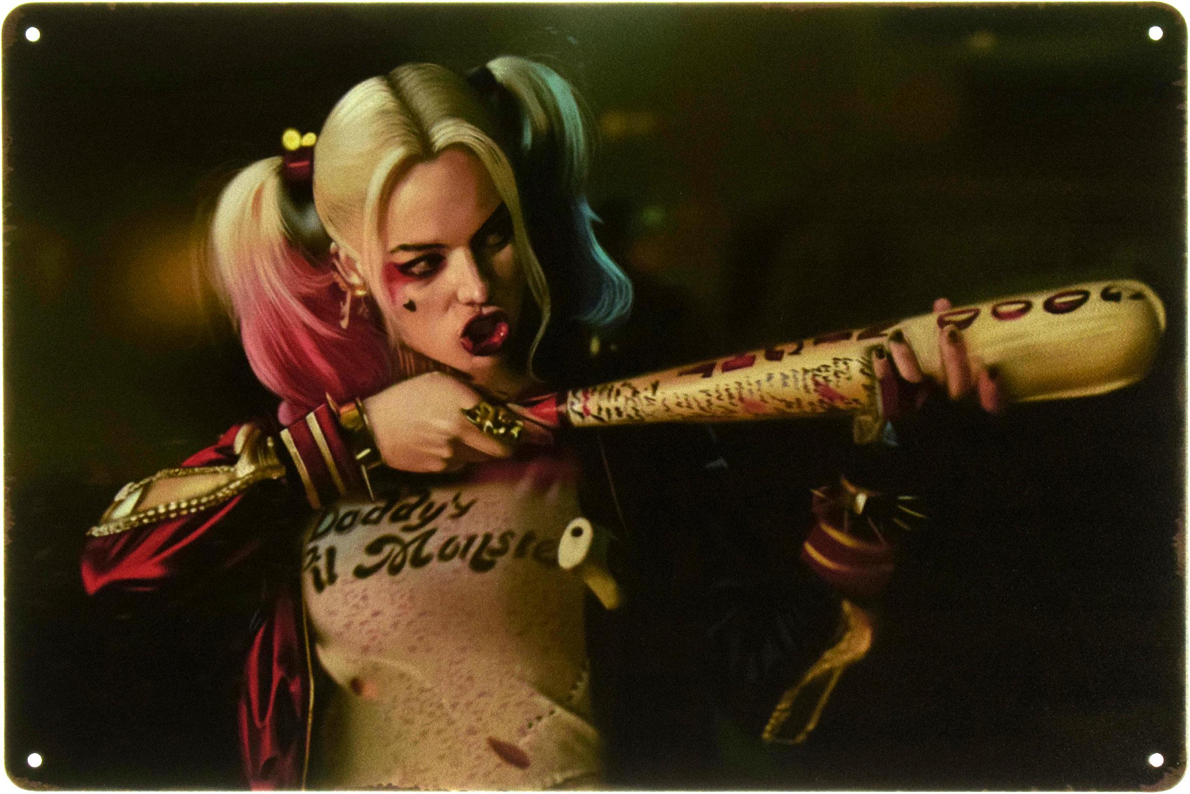 Металлическая табличка Харли Квинн Выстрел/Harley Quinn 20x30 см - фото 1