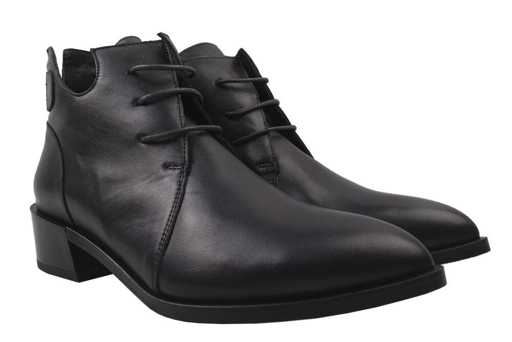 Ботинки Aquamarin на низком ходу женские из кожи р. 38 Черный (1691-9DHC)