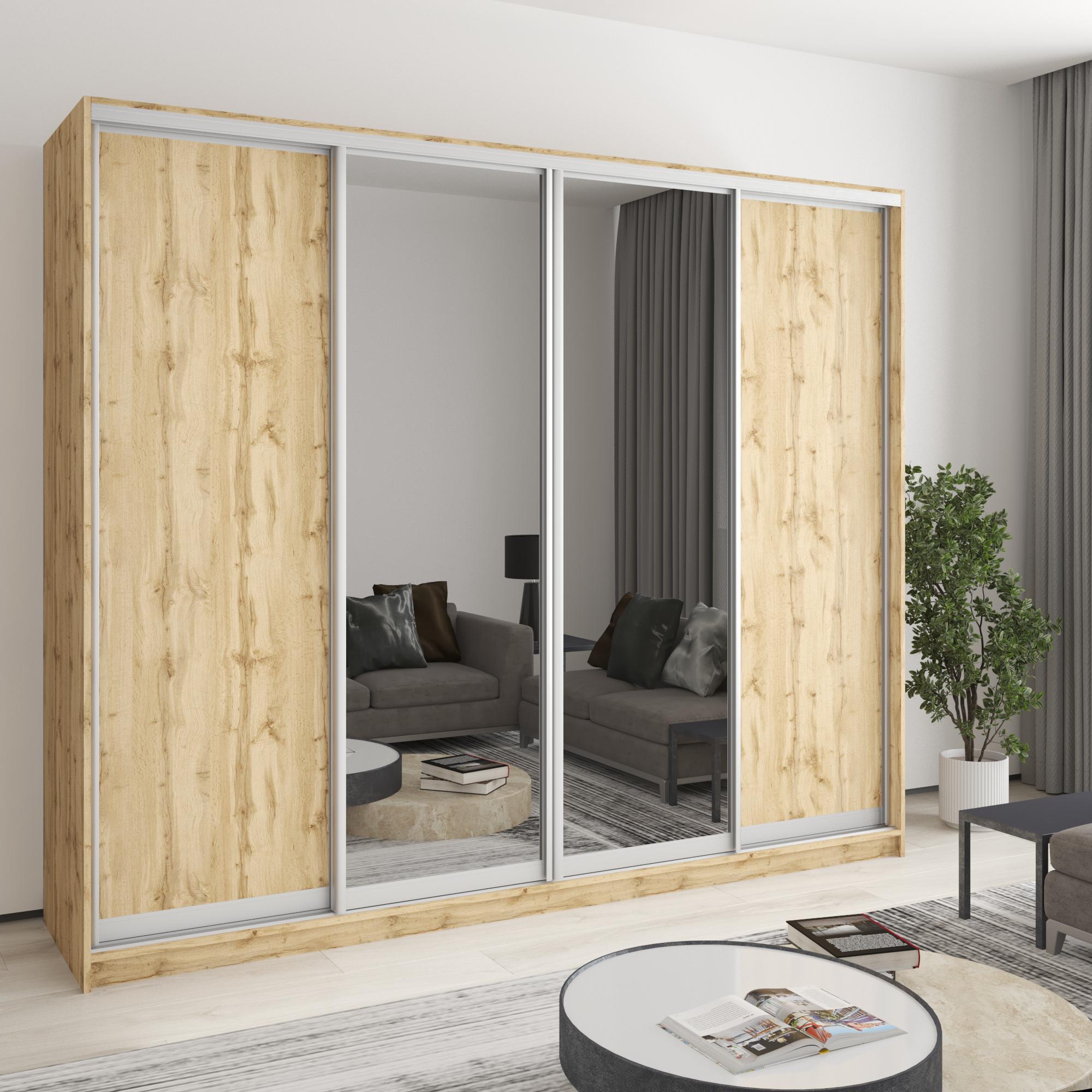 Шкаф-купе четырехдверный MebelStar Комбо AL 2 ДСП/2 зеркала 250x60x210 см Дуб тахо (MBS-12526) Шкаф-купе четырехдверный MebelStar Комбо AL 2 ДСП/2 зеркала 250x60x210 см Дуб тахо (MBS-12526)