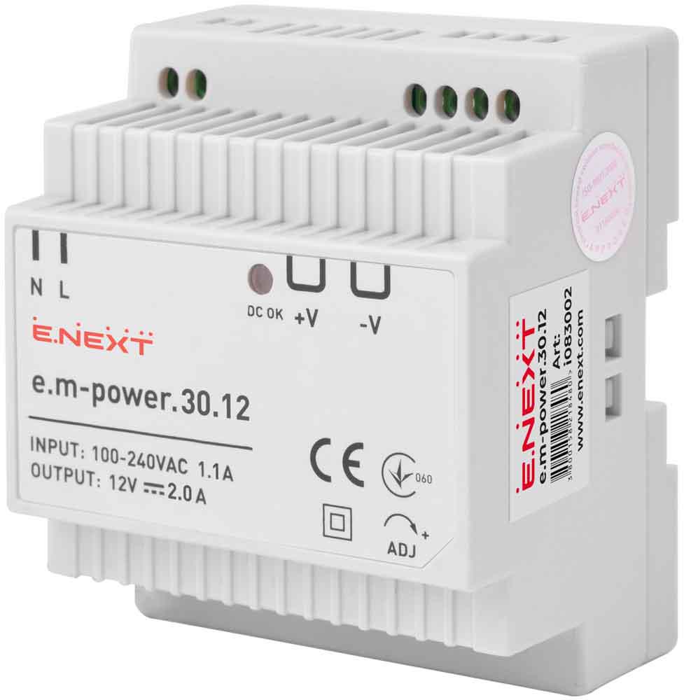 Блок живлення DIN-рейку E.NEXT e.m-power.30.12 DC12В 30 Вт (i083002) - фото 1