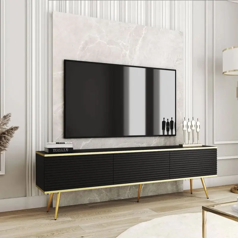 Тумба ТВ Perfect Home RTV175 MDF 175х53х32 см золотые ножки Черный (26436325)