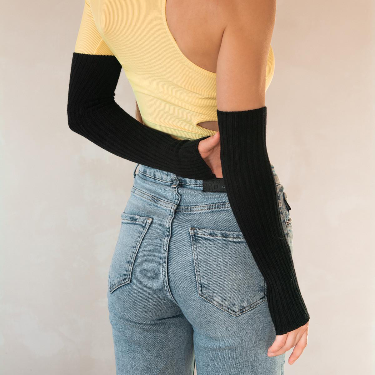 Митенки без пальцев рубчик XXS-XXXXL Черный (61430) - фото 2