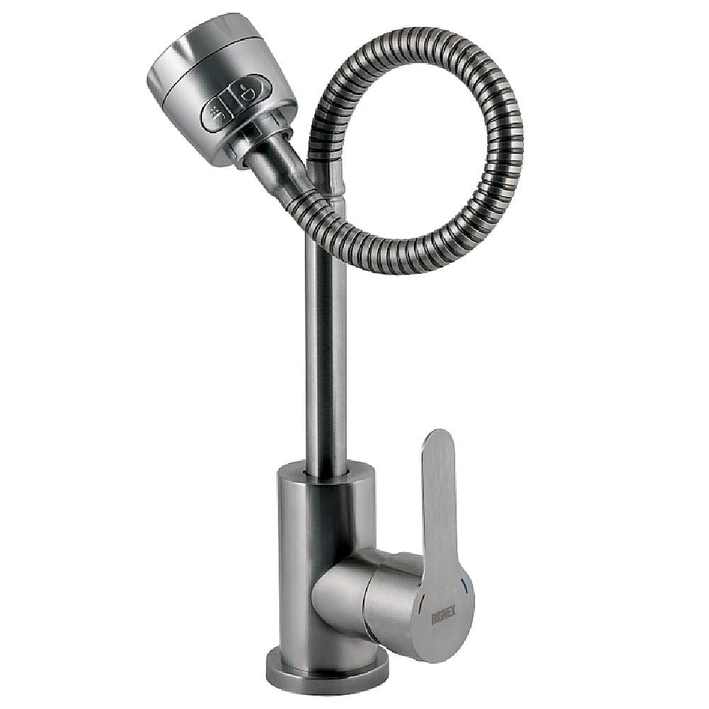 Смеситель для кухонной мойки Brinex Pure 015F41 с гибким изливом из нержавеющей стали Nickel