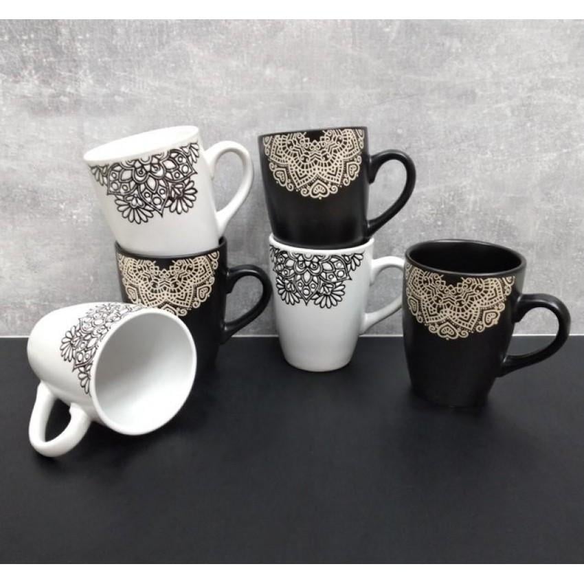 Набор кружек Limited Edition Kora JH1471-6 330 мл 6 шт. Черный/Белый (1496226107)