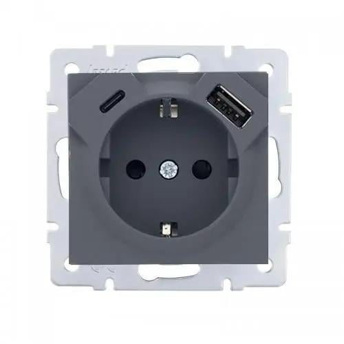 Розетка Vesna 742-3588-181TC 1-я с/с /USB/TC Серый (00000039733)