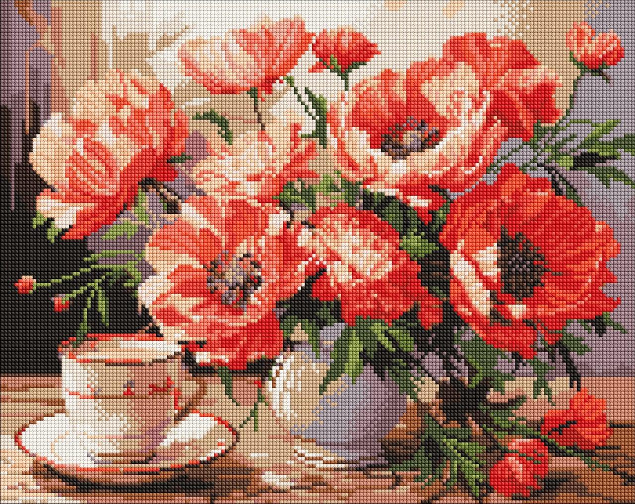 Алмазная мозаика Ideyka AMO7988 Букет с маками холст на подрамнике 40x50 см (2529427568)