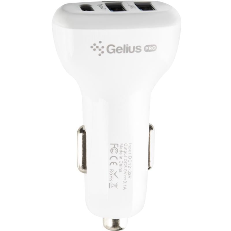 Устройство автомобильное зарядное Gelius Pro Hubl GP-CC02 2USB/Type-C 3,1A White