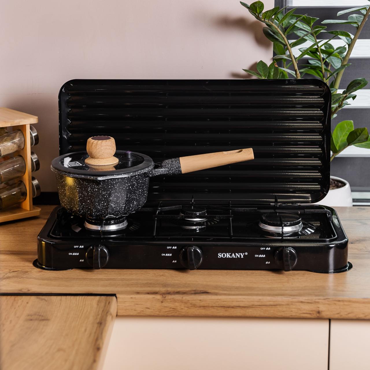 Плита газовая Sokany на 3 конфорки 5,5 кВт Черный (SK-6003B)