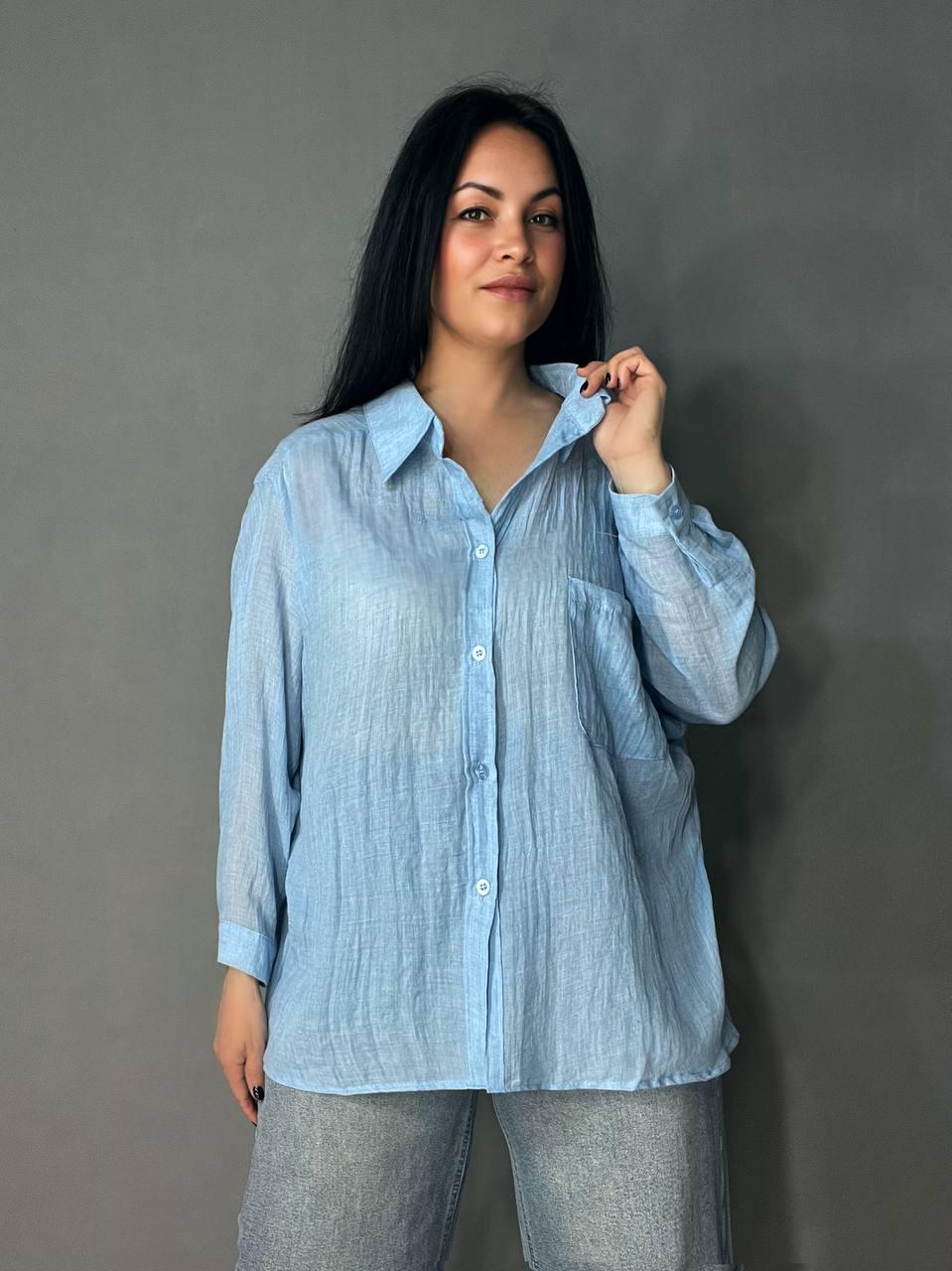 Рубашка женская Xingyue 388 с карманом жатка OS Голубой (26730536) - фото 1