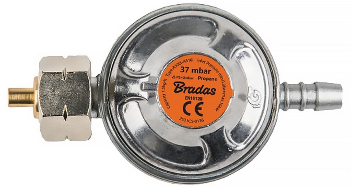 Газовый редуктор низкого давления Bradas 37 мбар 1,5 кг/ч газового баллона RG A310 11 кг (ins512)