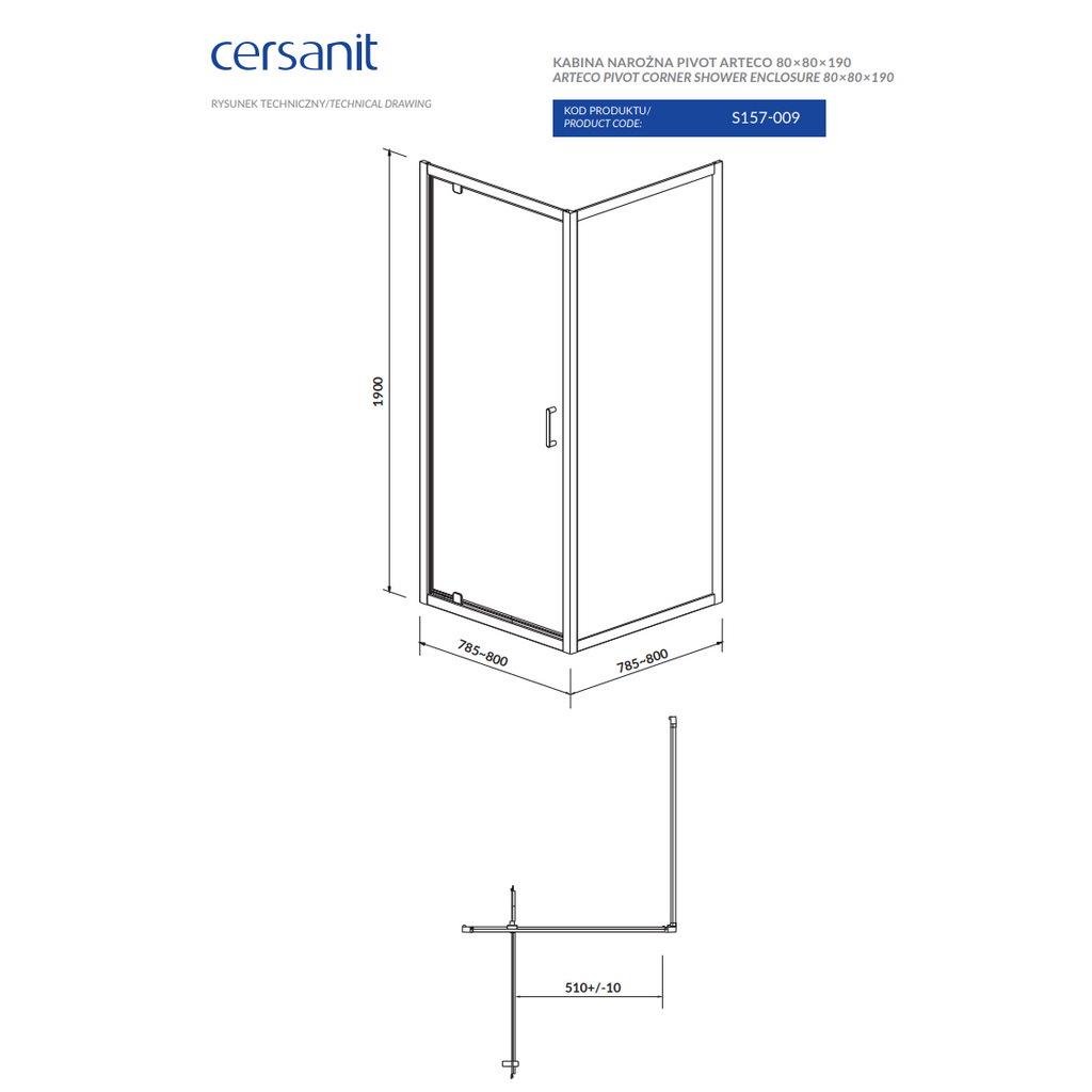 Душова кабіна Cersanit Arteco S157-009 80x80x190 см Хром (174570) - фото 4 Душова кабіна Cersanit Arteco S157-009 80x80x190 см Хром (174570) - фото 4