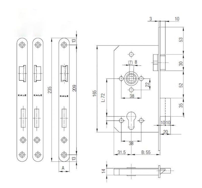 Замок врезной Kale Kilit 150 PZW B55 мм L72 мм Никель - фото 2 Замок врезной Kale Kilit 150 PZW B55 мм L72 мм Никель - фото 2