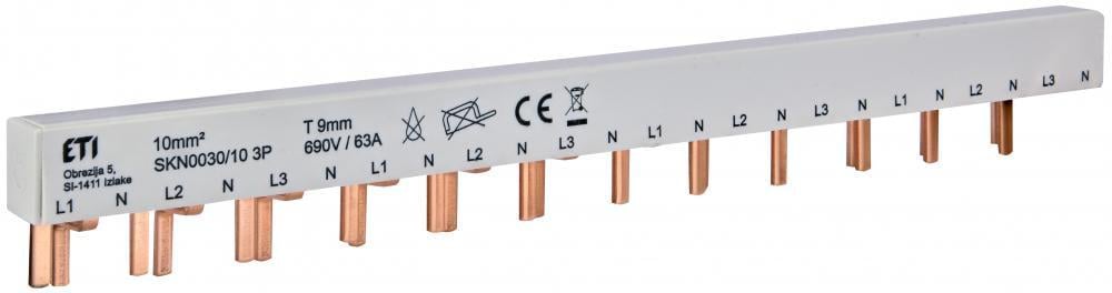 Шина сполучна ETI IZ-SKN0030/10 3P+N 63А тип PIN штир 12 модулів 10 мм2 22 см (2921149)