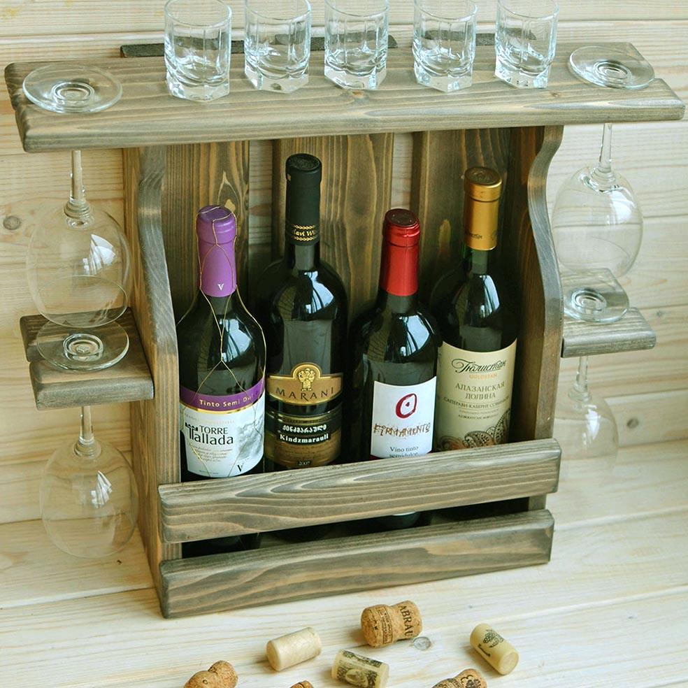 Полка для вина настенная из дерева Накагута 4 Маслина (ПНК-408838)