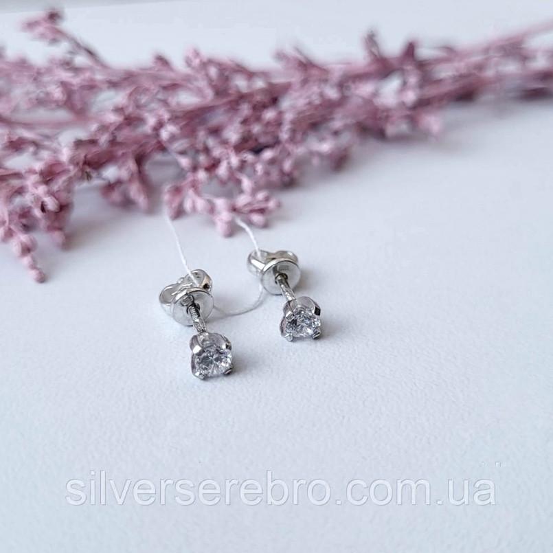 Серьги на закрутках с белым камнем 4 мм 925 пробы 1,20 г