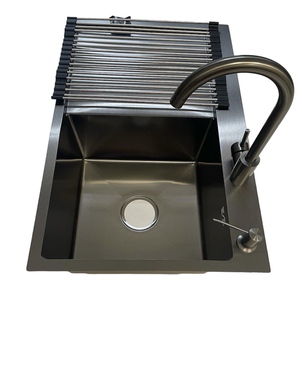 Мойка для кухни Lidz 7849BR PVD правая и смеситель для кухни Kroner Edelstahl Klassisch-SCH035PVD Черный Мойка для кухни Lidz 7849BR PVD правая и смеситель для кухни Kroner Edelstahl Klassisch-SCH035PVD Черный