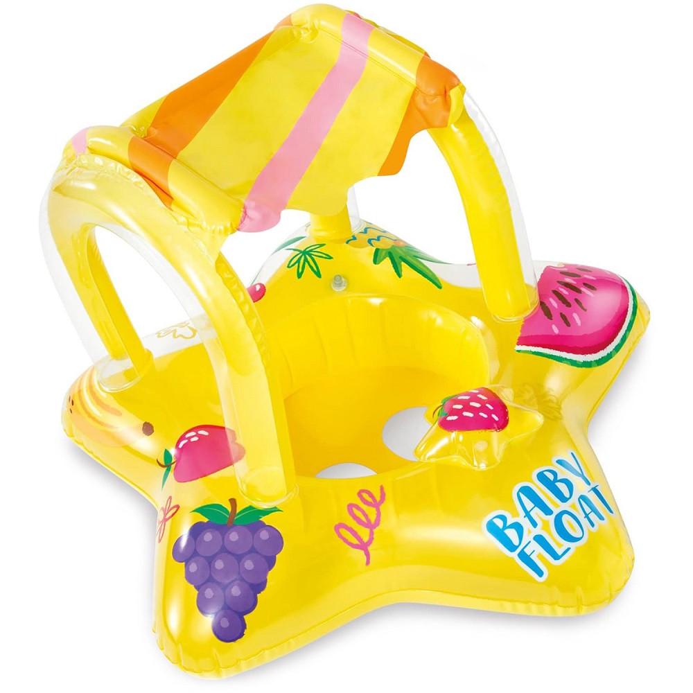 Надувной круг-плот для малышей Intex 56573 Фрукты с навесом и ножками (28443841)