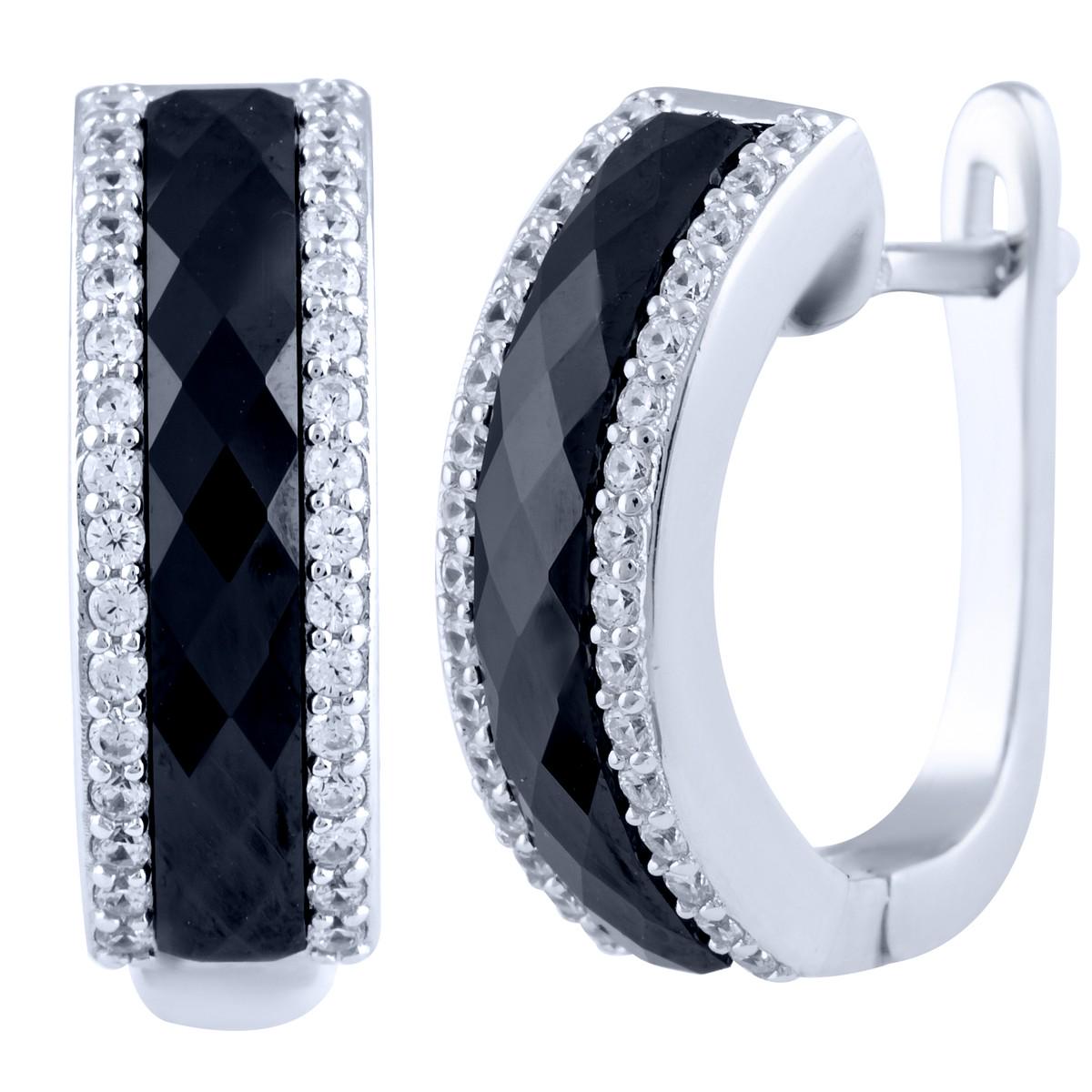 Сережки срібні з чорною керамікою та фіанітами