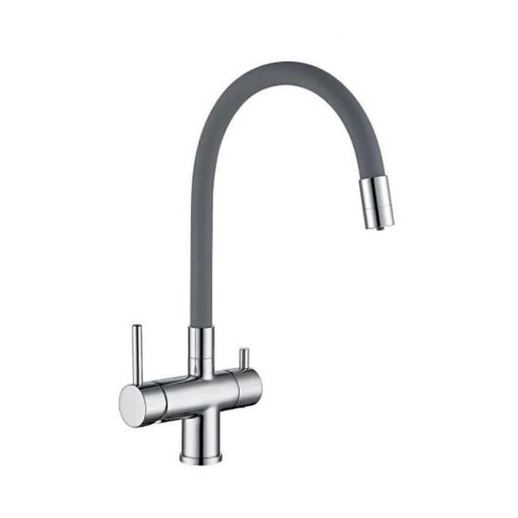 Смеситель для кухни на две воды Gappo G4398-30 с гибким изливом Серый/Хром (1042420)