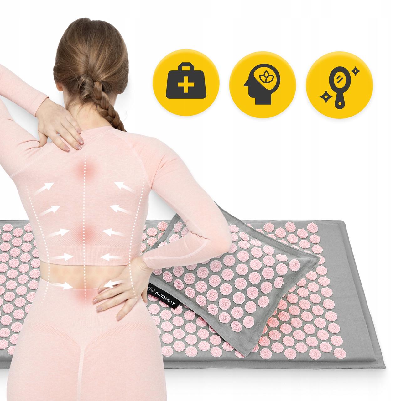 Килимок акупунктурний з подушкою 4fizjo Eco Mat XL Аплікатор Кузнєцова Grey/Pink (P-5907739313607) - фото 4