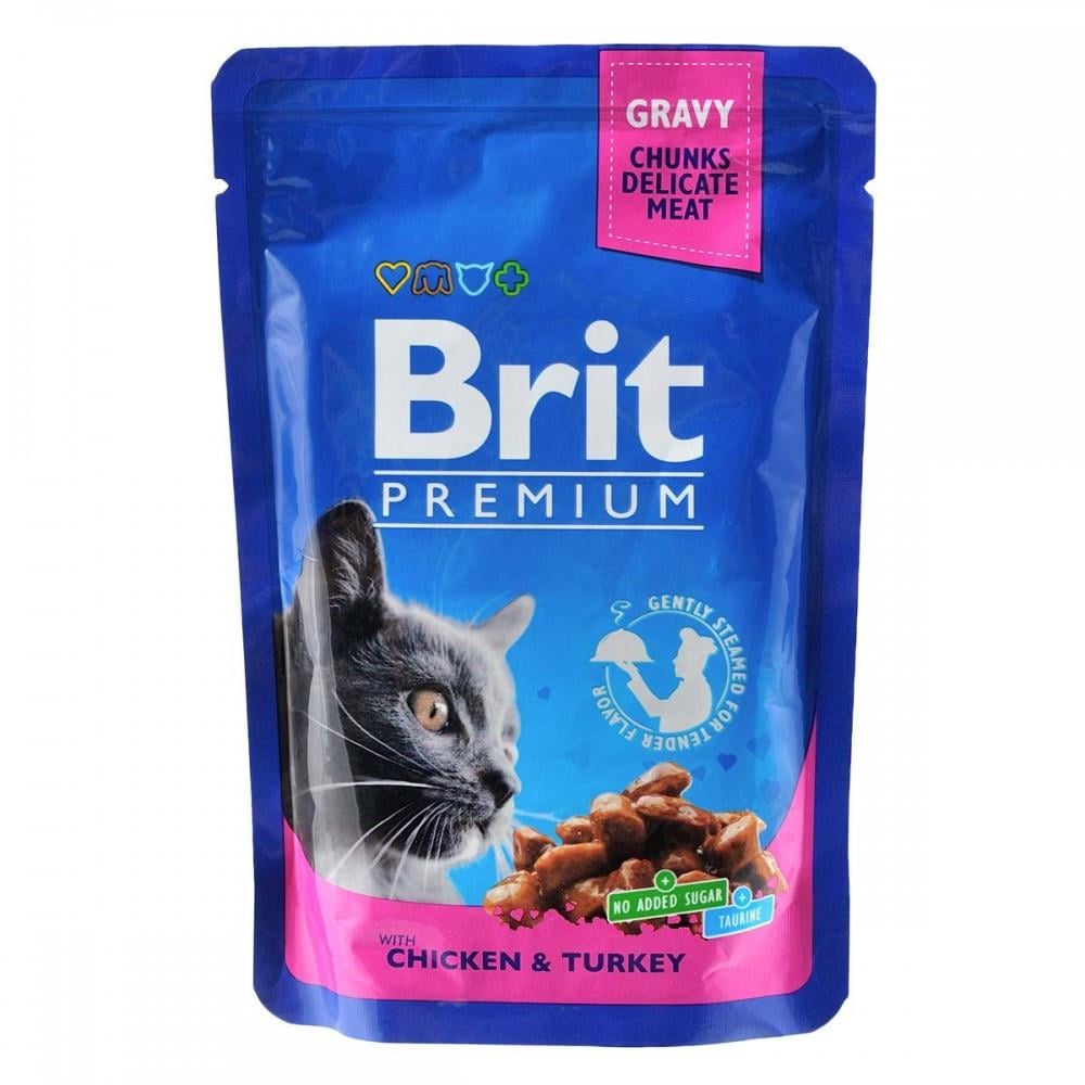 Корм влажный Brit Premium Cat Chicken and Turkey pouch для кошек с курицей и индейкой 100 г (34806677)