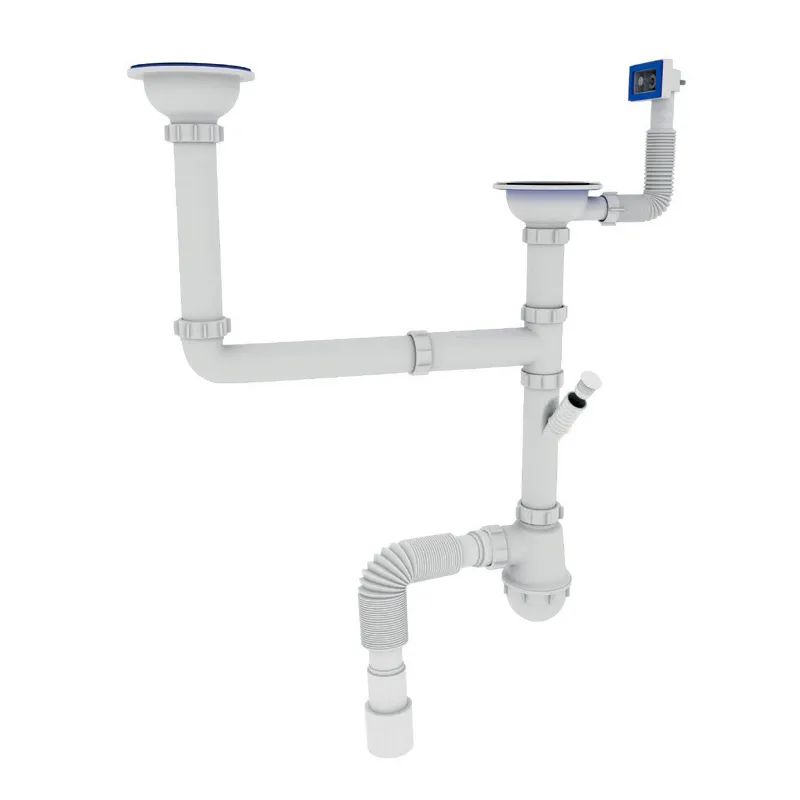 Сифон для кухни Zerix SK-03-A 3 1/2"x40 с двумя резьбовыми выпусками и отводом для стиральной машины (2317897584)