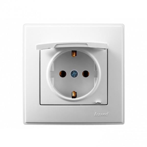 Розетка одинарная с заземлением Lezard Lesya и защитной крышкой Белый (00000013123)