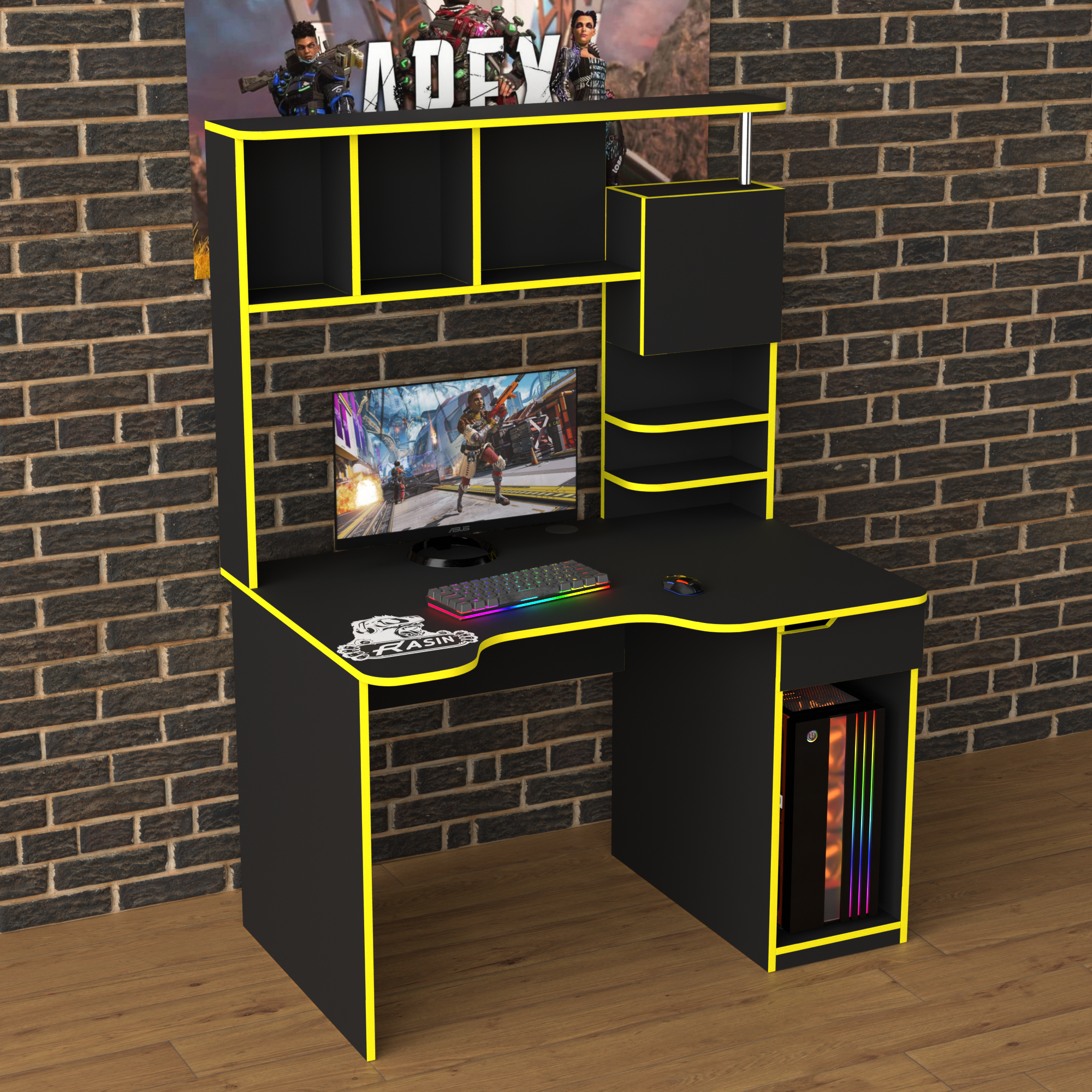 Стол геймерський ергономічний із надбудовою Zeus Rasin RS-12 з ЛДСП та металу Чорно-жовтий (RS-12)