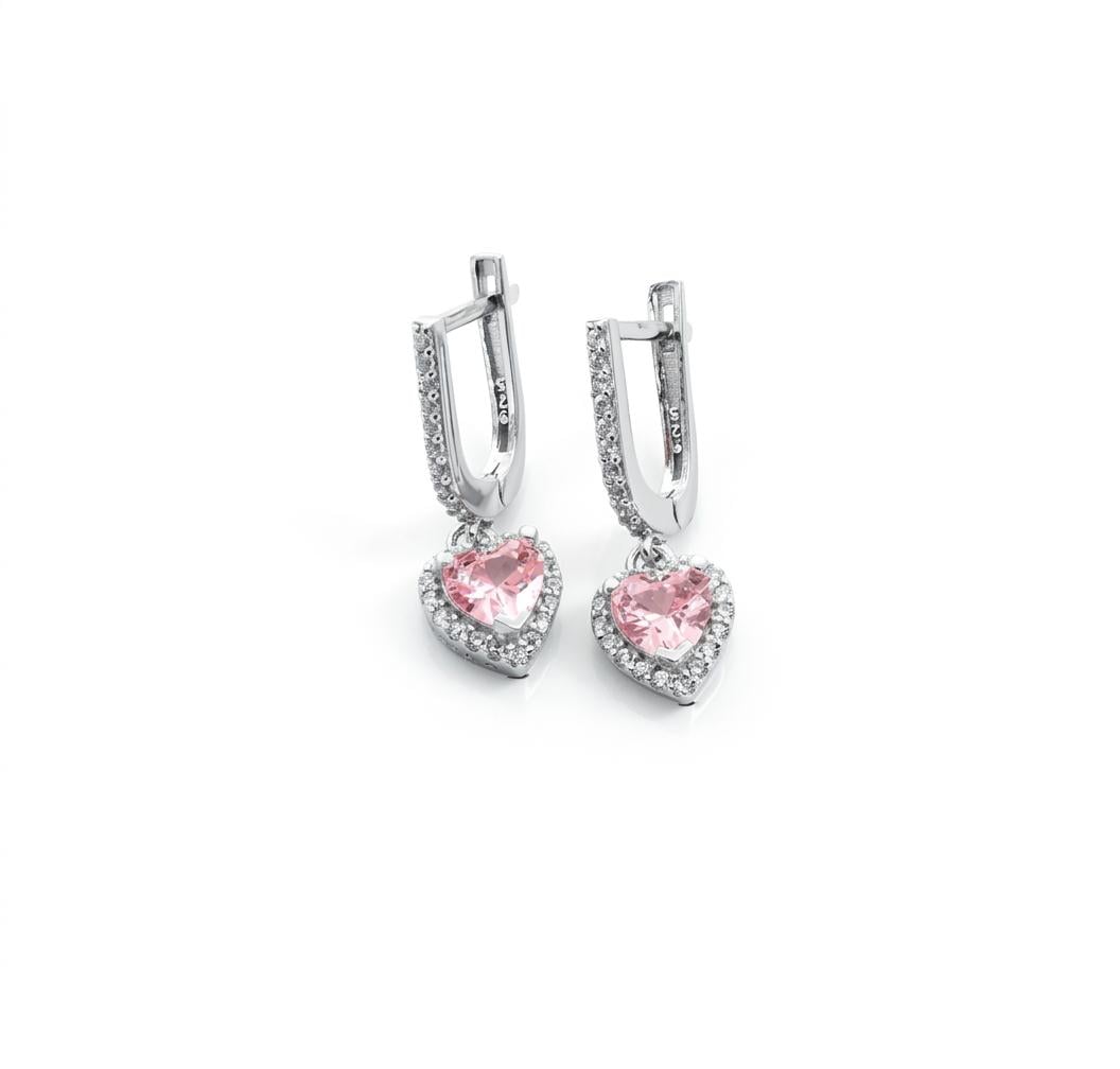 Серьги серебряные с фианитами в форме сердца Maxi Silver 9690 Розовый (89690)