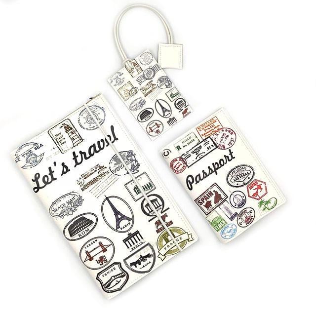 Набір тревел-кейс/обкладинка для паспорта/бірка для багажу Марки з екошкіри (TS-012)