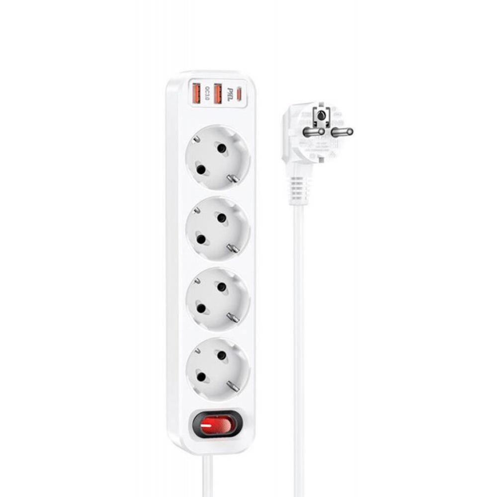 Сетевой Фильтр Hoco NS1 Aura 4-bit PD 20W 2xUSB/Type-C Белый (35511 white) Сетевой Фильтр Hoco NS1 Aura 4-bit PD 20W 2xUSB/Type-C Белый (35511 white)