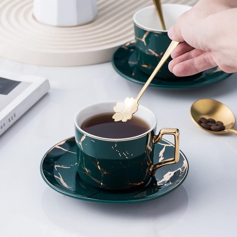 Сервиз чайный подарочный Lesko Мраморная роскошь чашки 4 шт./блюдца 4 шт./ложки 4 шт. с подставкой Green (28525444) - фото 2