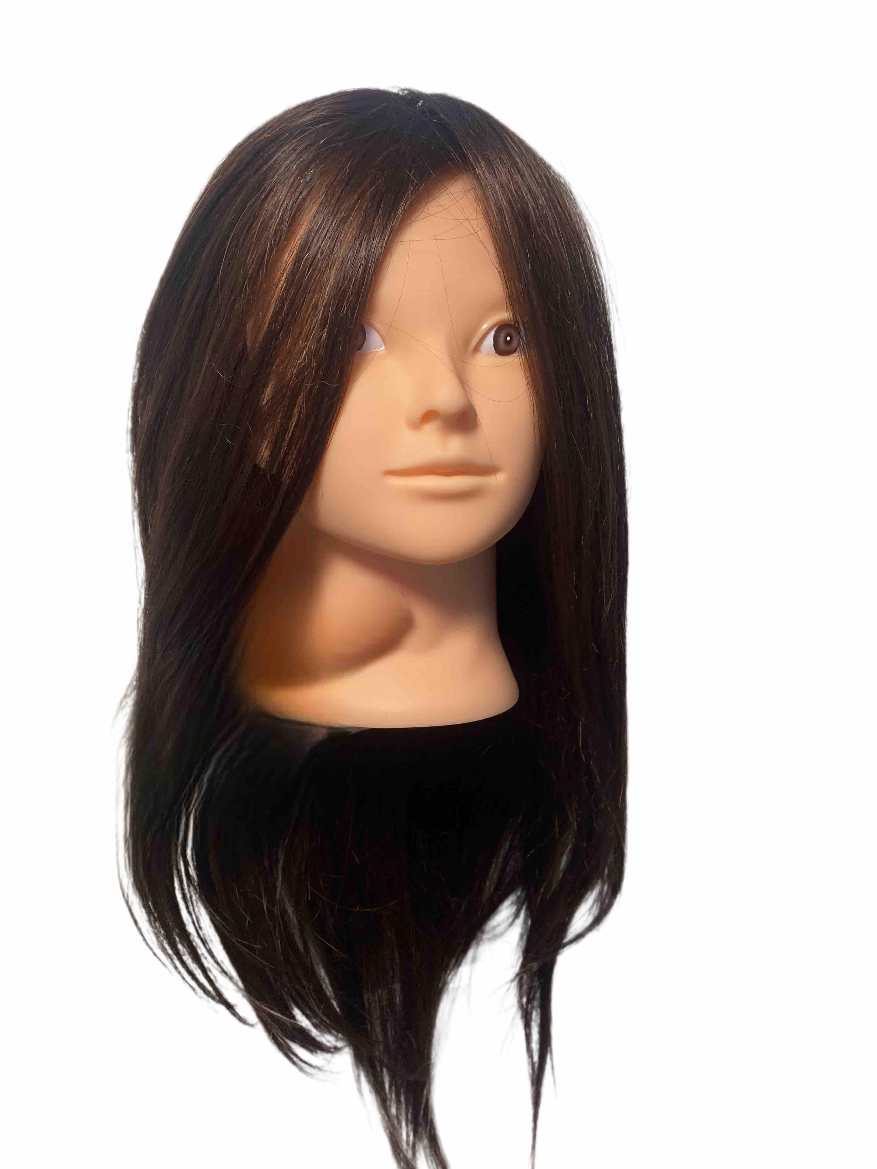 Навчальна голова-манекен для створення зачіски/нарощування/макіяжу 75% натурального волосся Каштановий (11717192)