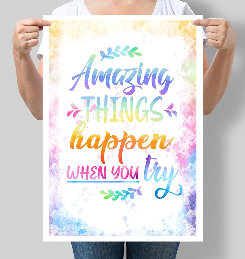 Постер мотивуючий "Amazing things happen when you try" 42х60 см (М006)
