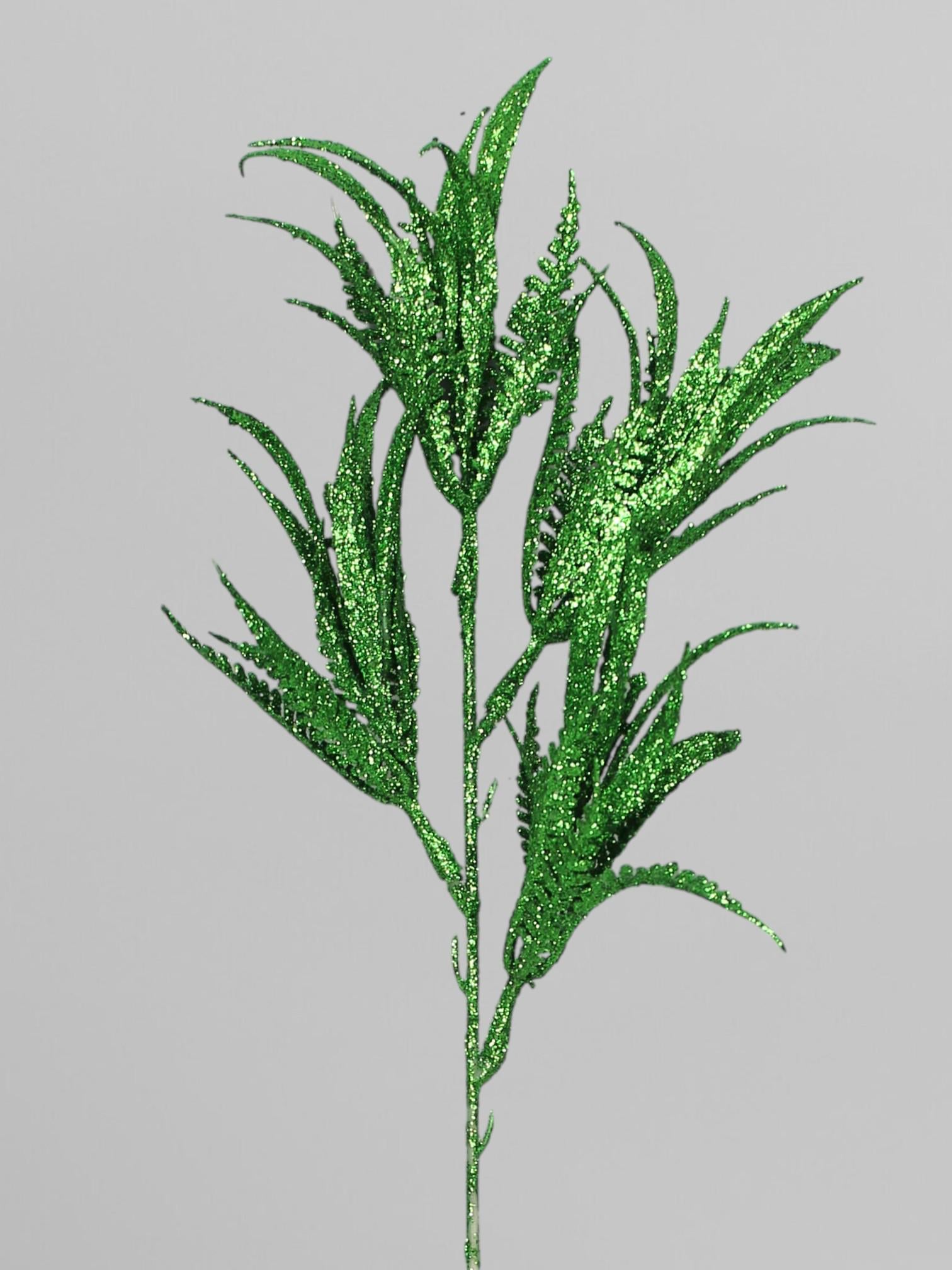 Декоративная ветка блестящая с глитером 35 см Зеленый (Р03093)