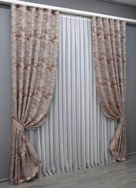 Комплект штор жакард Мармур Al3 1,45х2,7 м 2 шт. Бежевий/Теракотовий (1600ш) - фото 2 Комплект штор жакард Мармур Al3 1,45х2,7 м 2 шт. Бежевий/Теракотовий (1600ш) - фото 2