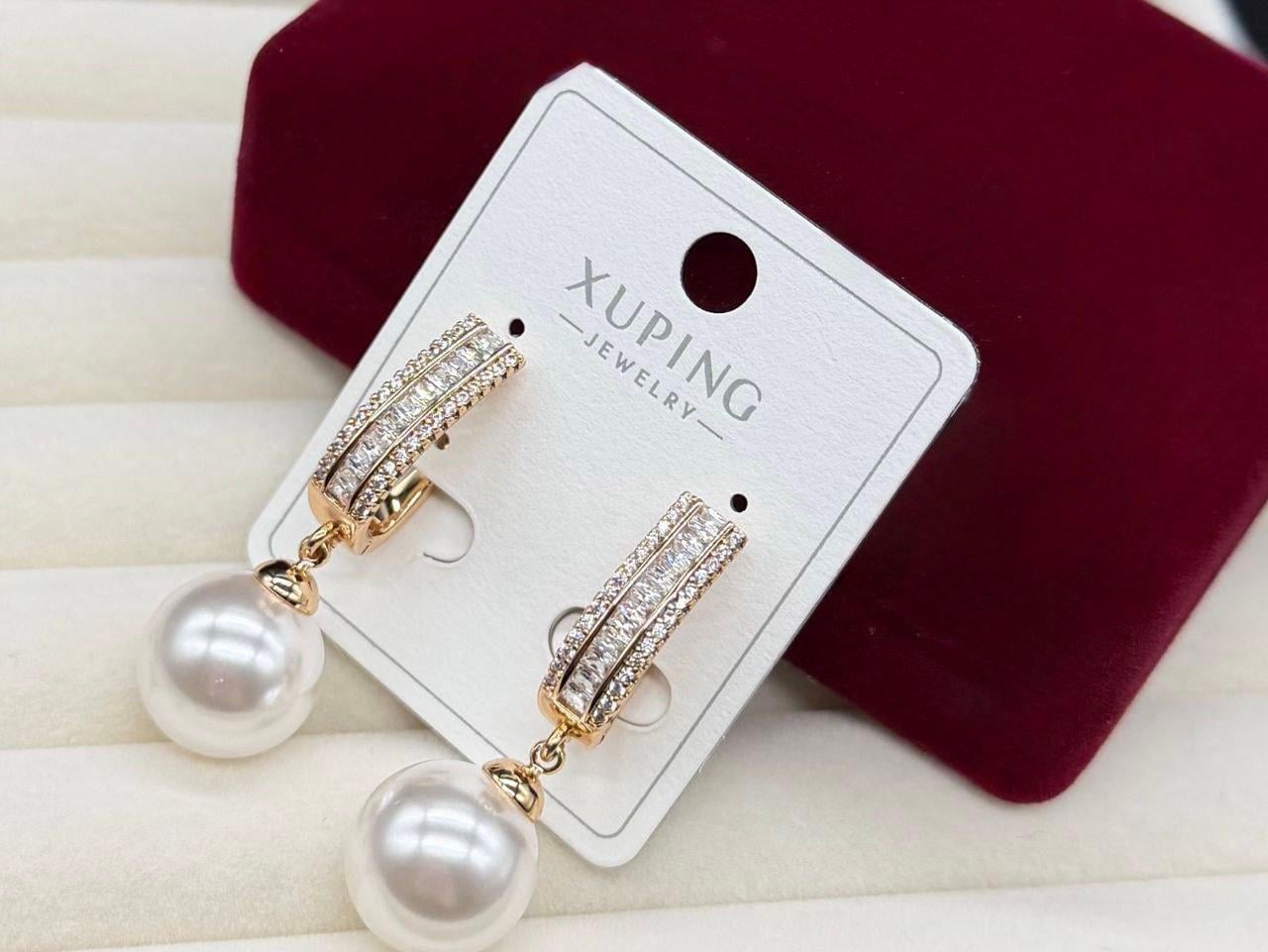 Сережки підвіски з перлами Xuping гіпоалергенні (2905579121)