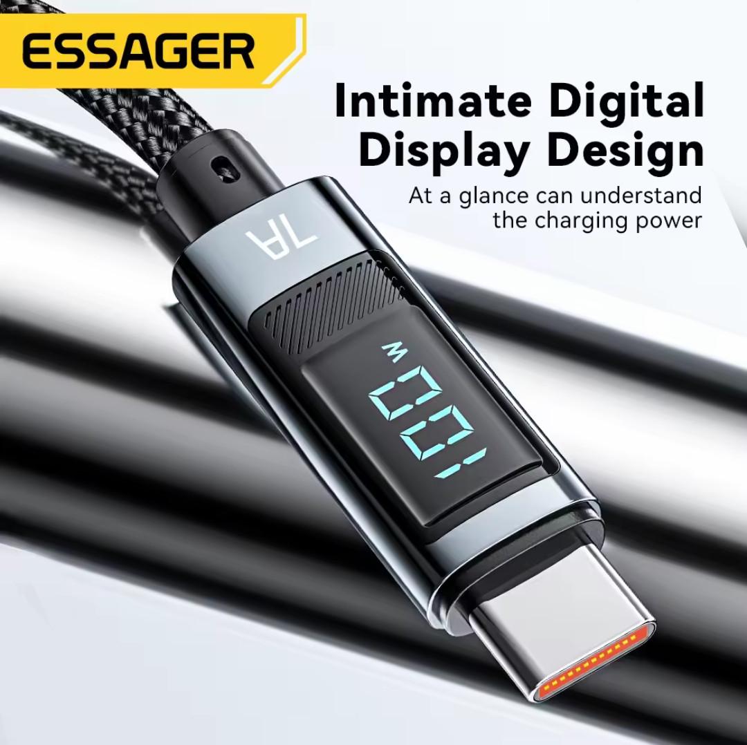 Кабель Essager USB Type-C Fast Charge 100W 7A с дисплеем 2 м (25397253) - фото 2