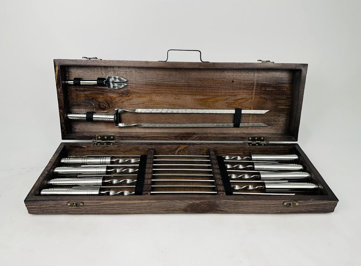 Набор шампуров и аксессуаров Серебряный 10 предметов Коричневый (150-10-KS-7611)