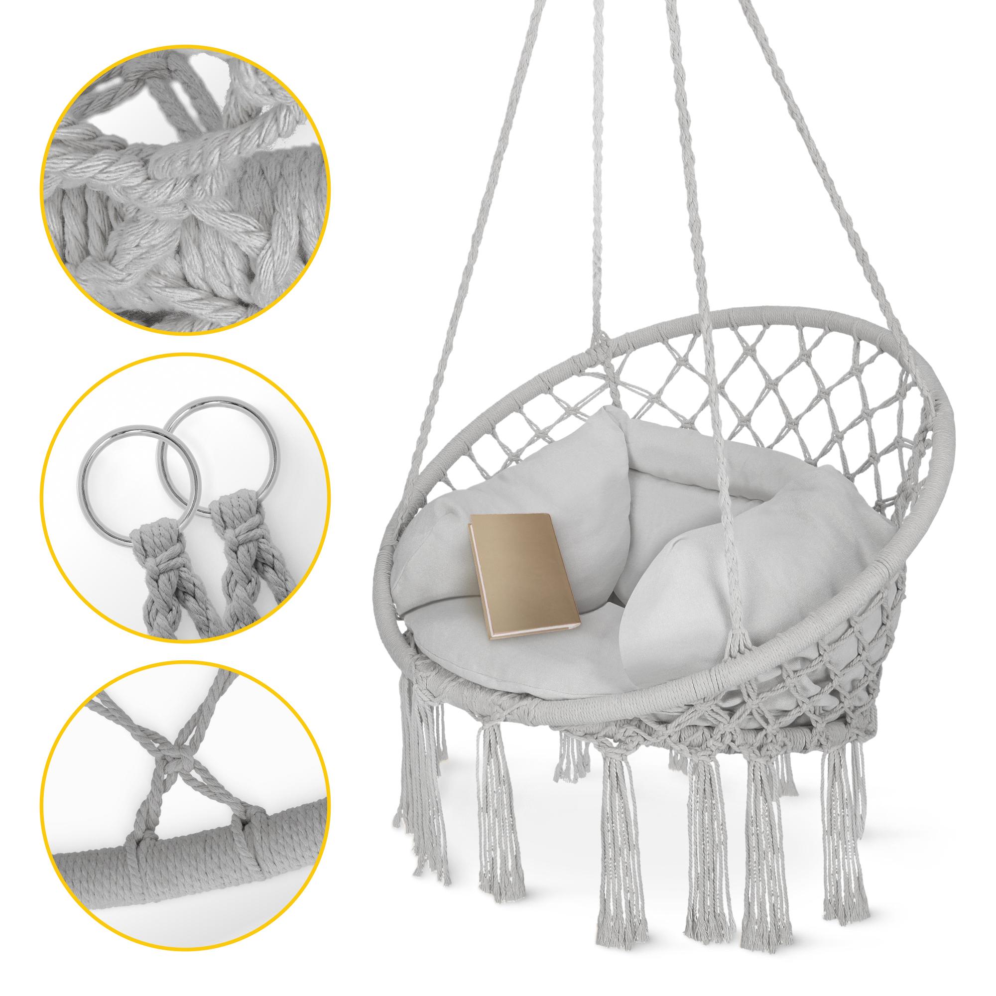 Кресло-качели подвесное 4fizjo Boho Dream с подушкой плетеное 80 см Grey (P-5905973404532) - фото 8