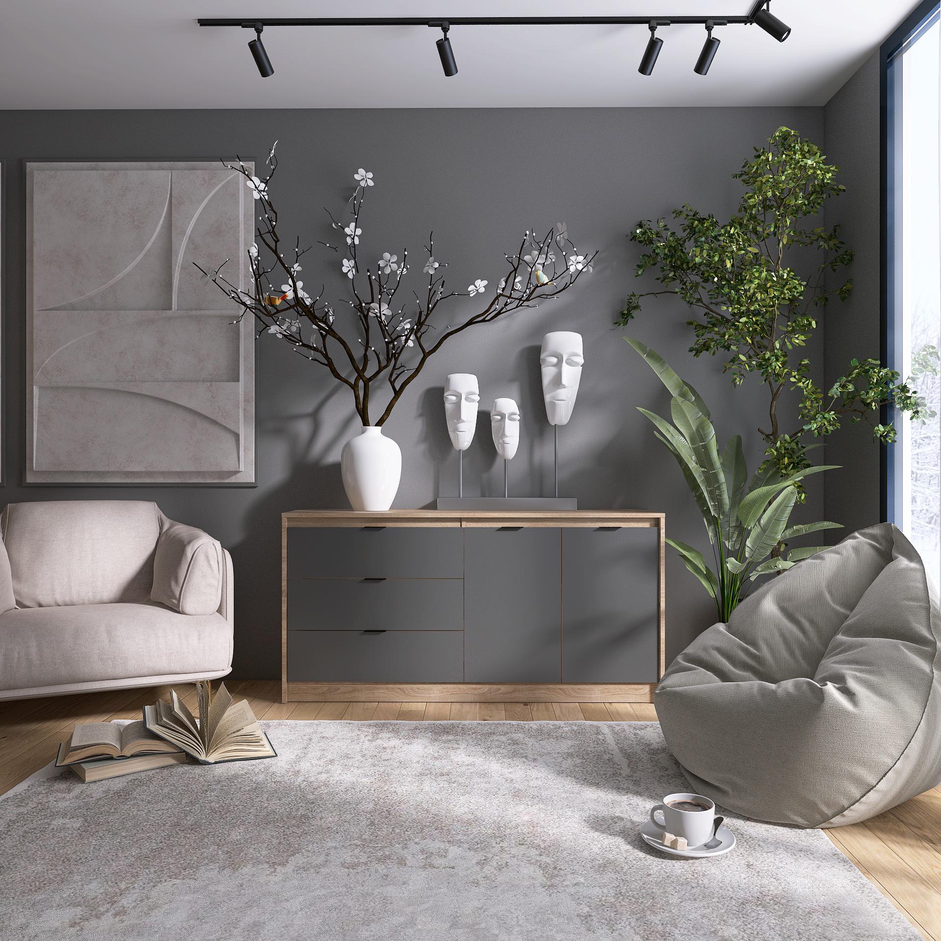 Комод Еверест СИТИ 150х38х75 см Дуб сонома/Графит (09213)