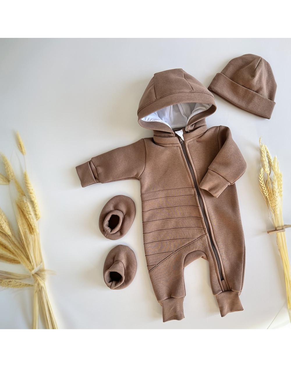 Комбинезон со съемным каюшоном детский BUNNY BOX триника утепленный р. 62 Мокко (18162)